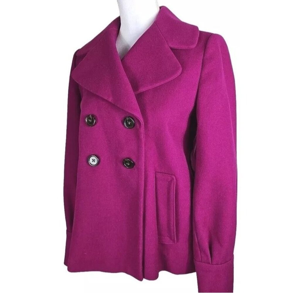 Womens Banana Republic Raspberry Wool Blend Coat Double Breasted Lined S, NWOT